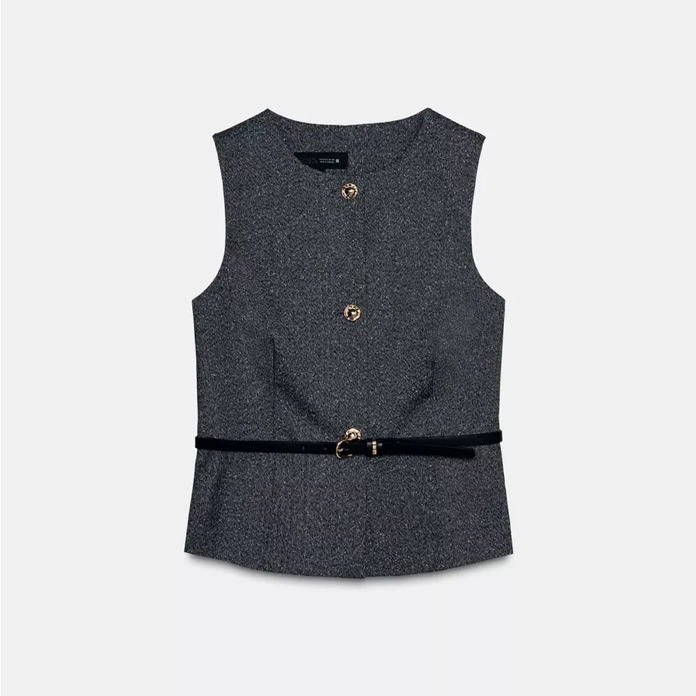 Chic Gray Sleeveless Top with Belt